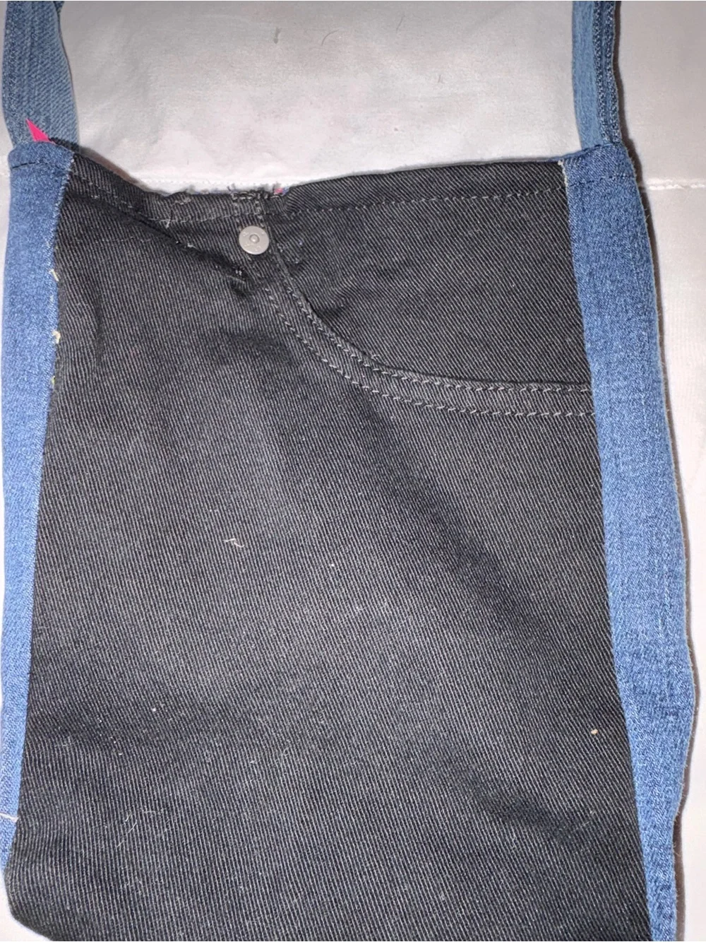 Black denim Shoulder Bag with blue Denim Trim
